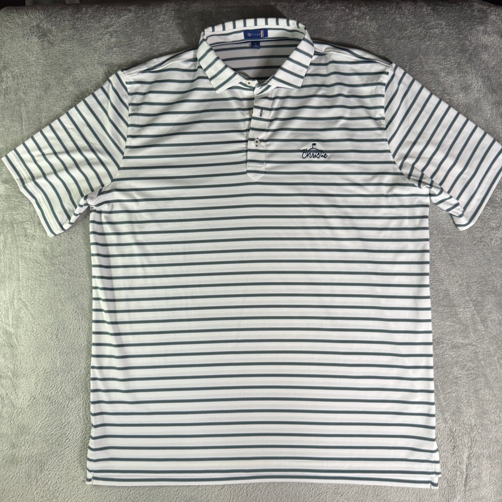 Stitch Golf Logo Polo Shirt White Blue Stripe Performance XL - Picture 2 of 11